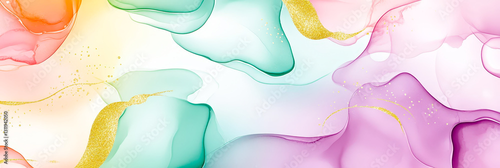 Poster swirling colors in shades of pink, green, and orange create an enchanting abstract design that draws
