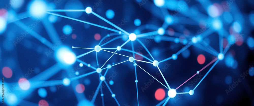 Aufkleber Interconnected network of glowing points with lines forming complex modern system structure