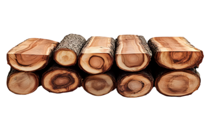 Sawn Logs Isolated on White Background, Wood Texture Details, Natural Wood Grain, Stack of Wooden Logs