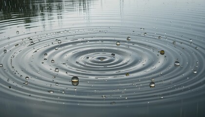 Fototapeta premium Raindrops Creating Ripples on a Calm Lake