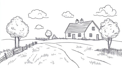 Obraz premium Simple sketch of a countryside farmhouse