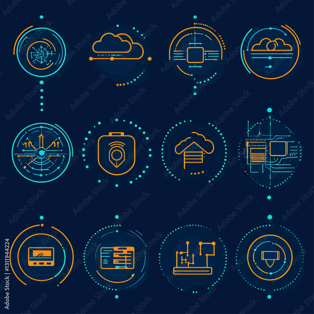 Poster cloud computing security and data connection technology concept icons