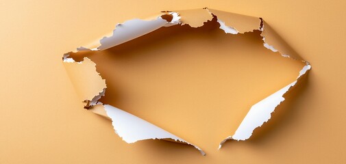 Torn Paper with Irregular Hole Light Brown Background and Uneven Edges
