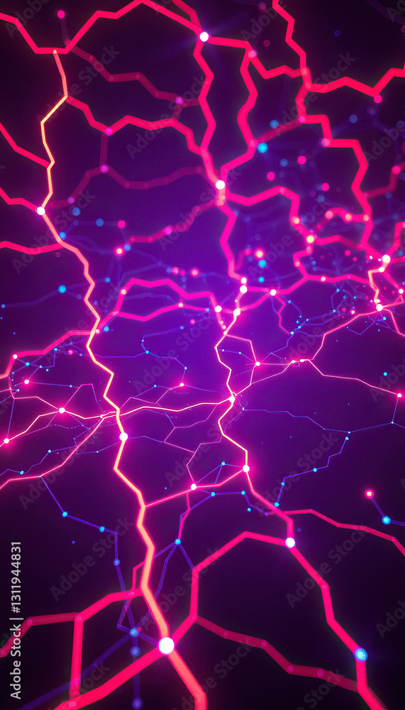 Poster Neon Network vibrant network of interconnected lines and points illuminates digital space