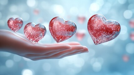 Obraz premium Floating hearts held by a hand