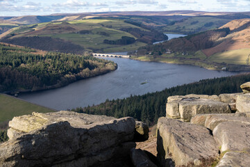 View from Bamford Edge with rocks in the foreground