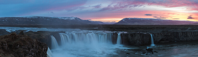 Iceland – Majestic Godafoss Waterfall by Day and Stunning Sunset Views..
