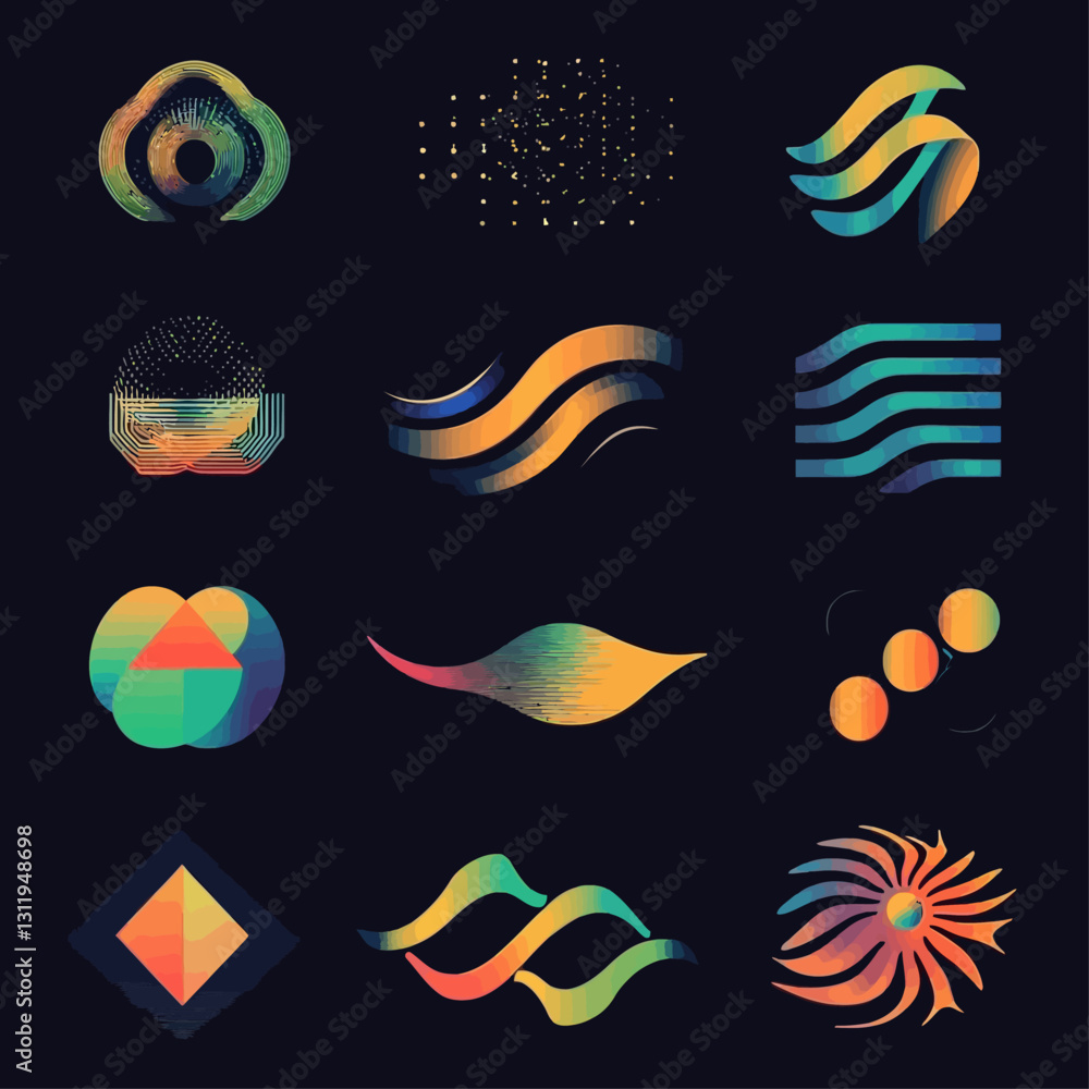 Poster abstract gradient shapes: modern geometric design elements on dark background