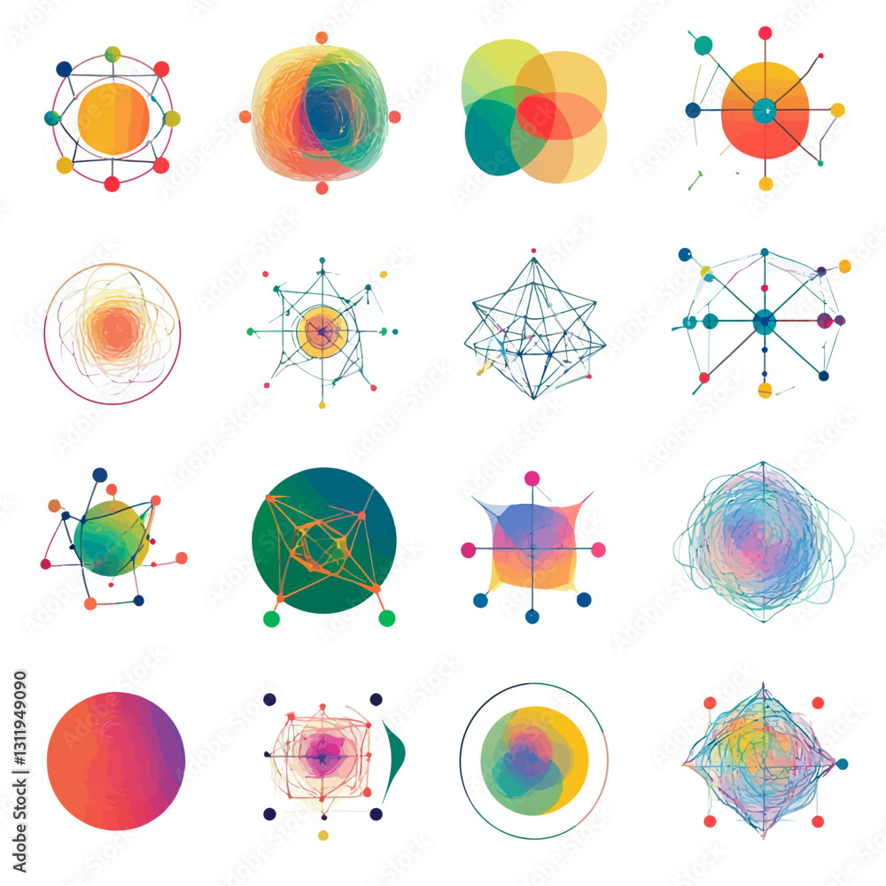 Poster abstract shapes in vibrant geometric network structures, data design