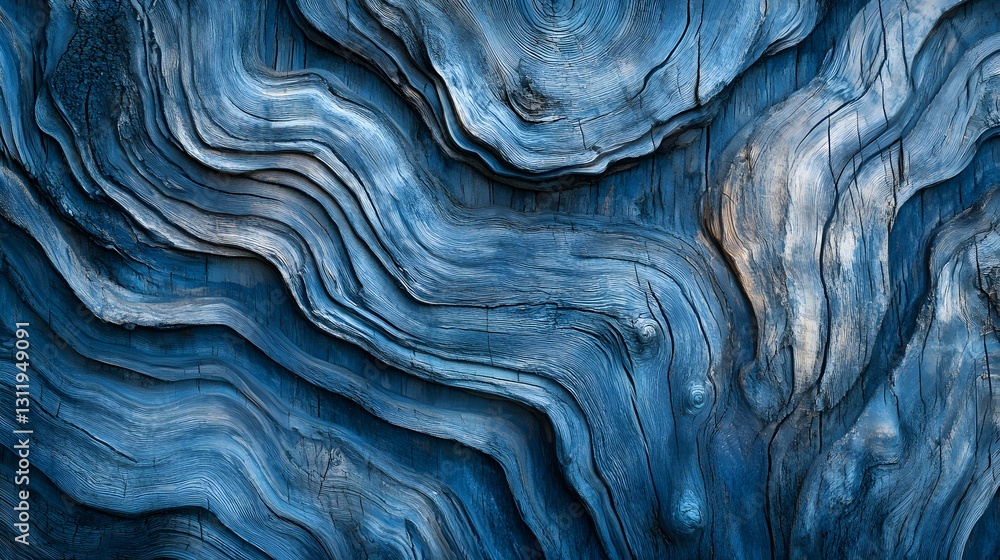 Poster abstract image showcases intricate blue woodgrain patterns and texture