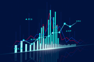 Stock market or forex trading graph and candlestick chart suitable for financial investment concept. Economy trends background for business idea and all art work design. Abstract finance background.