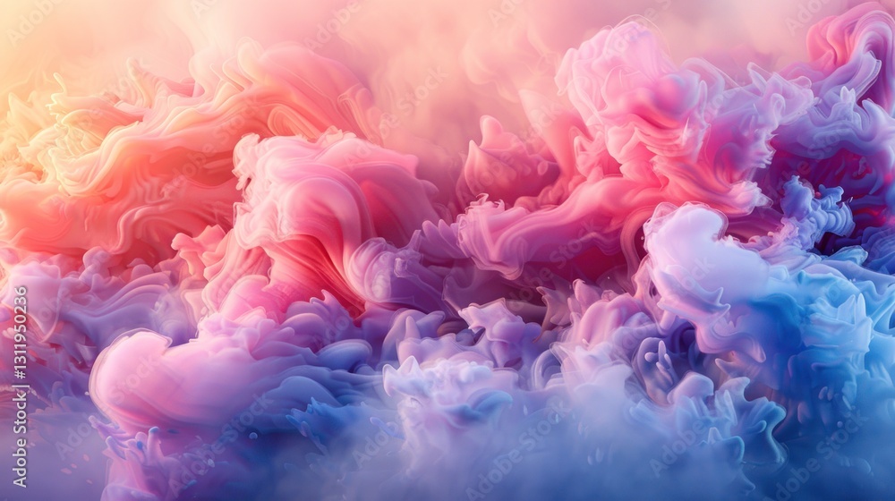 Poster delicate blending of warm and cool tones forms an airy, luminous landscape with a subtle cloud-like 