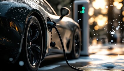 Electric Vehicle Charging Station at Dawn, Sustainable Eco-Friendly Transport