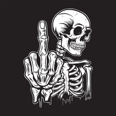 Human skeleton showing middle finger vector art illustration