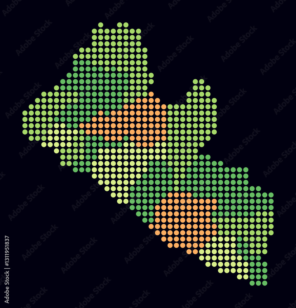 Aufkleber liberia dotted map. digital style map of the country on dark background. liberia shape with circle d