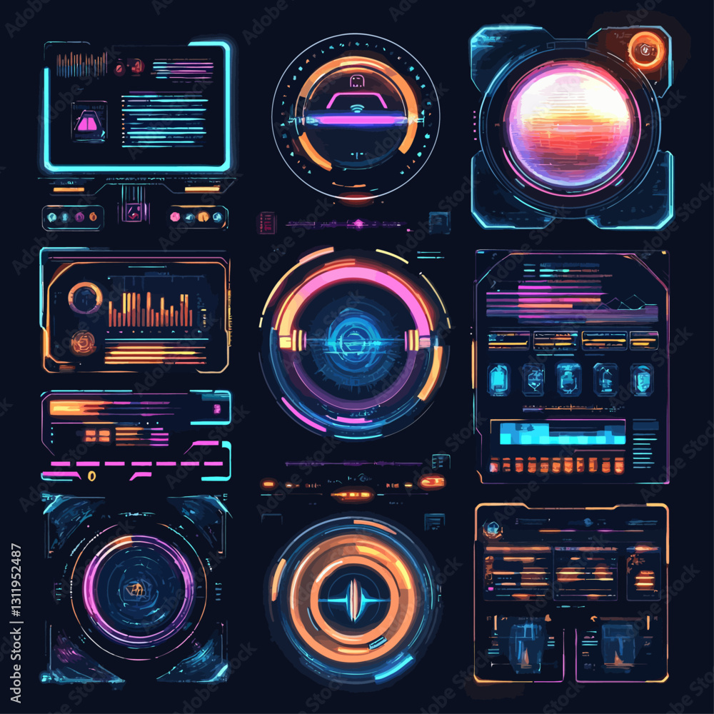 Poster futuristic hud display: technology interface with ui elements and data charts