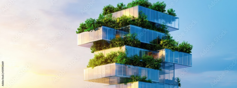 Poster a conceptual rendering of an ai-designed, energy-efficient skyscraper.
