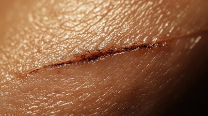 Fototapeta premium Close-up view of a fresh wound on human skin, healing process stage
