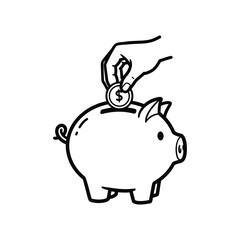 Black and white piggy bank vector icon for financial savings