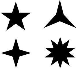 Set of shape star sparkling and twinkling cartoon set. Black glittering starlight particles. Vector illustration isolated on a white background.