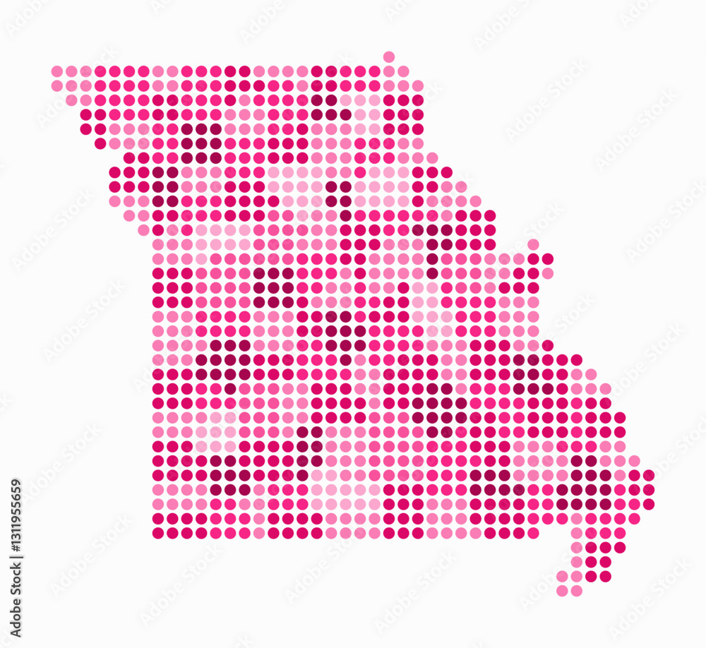 Poster missouri dotted map. digital style map of the state on white background. missouri shape with circle 