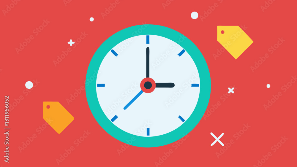 Poster wall clock with sale tags a wall clock where each hour is represented by a sale tag. the clocks hand