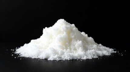Close-up view of a pristine white crystalline powder pile against a dark background