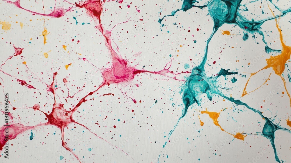 Poster Abstract colorful paint splashes resembling neural connections.