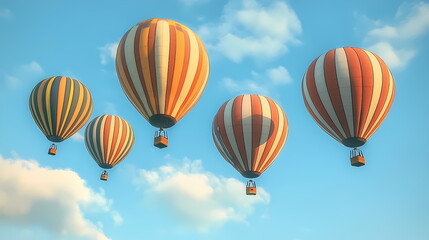 Fototapeta premium Hot air balloons floating in blue sky with clouds