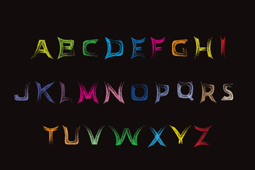 English alphabet, grunge letters, dry brush.  Hand-drawn.  Vector image