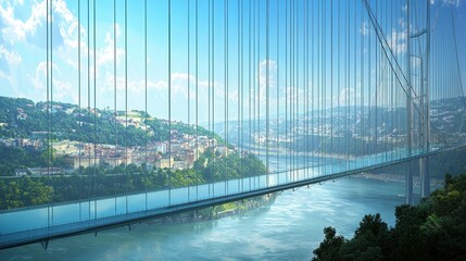 Fototapeta premium Glass Bridge Over River, Scenic City Views