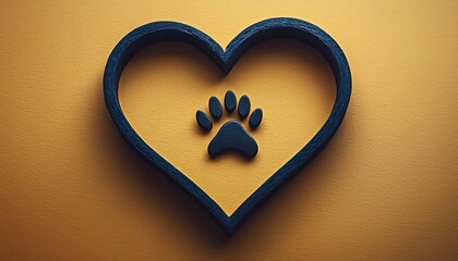 Paw print heart, yellow background