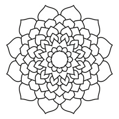 Black and white vector mandala art, floral geometric pattern for coloring book, meditation, yoga, isolated on white
