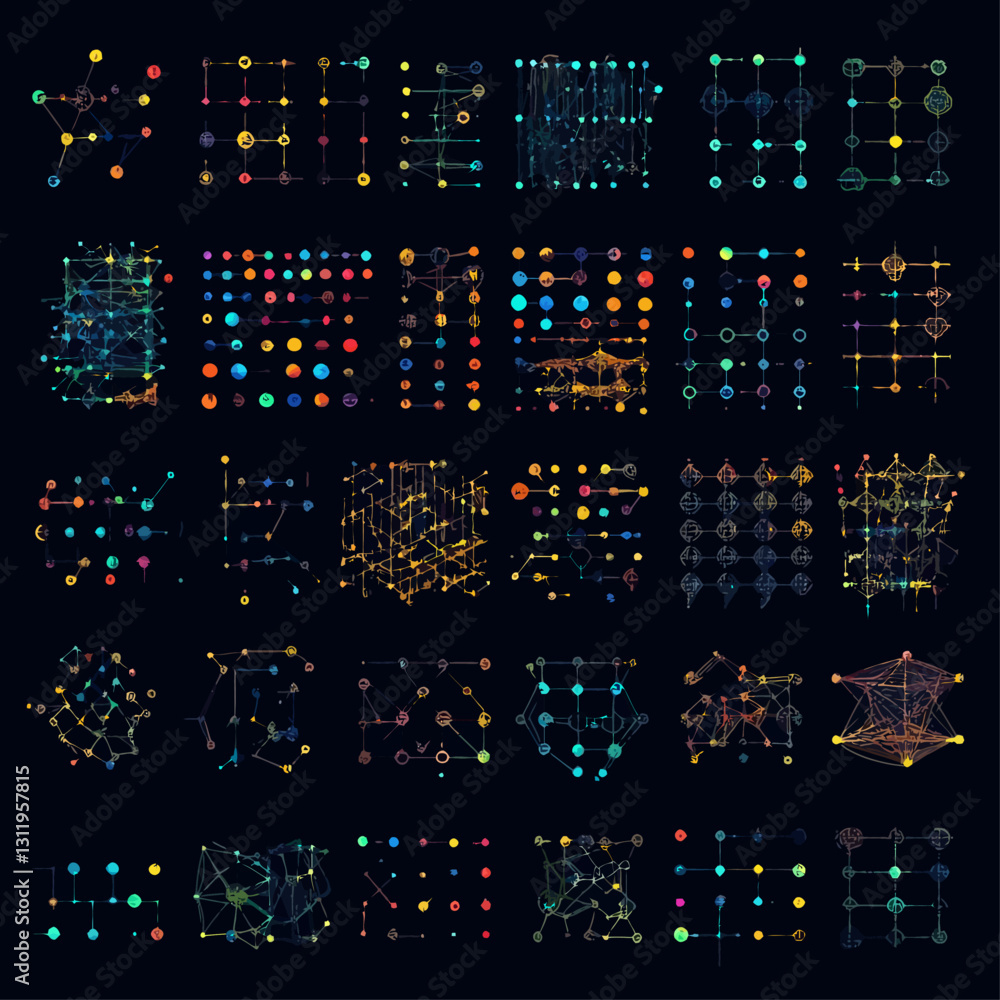 Poster abstract network visualization with connected dots and lines on dark background