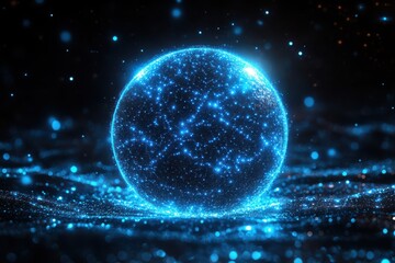 Obraz premium Discover a stunning conceptual futuristic digital globe with glowing elements. Explore a world of innovation and technology in this captivating image.