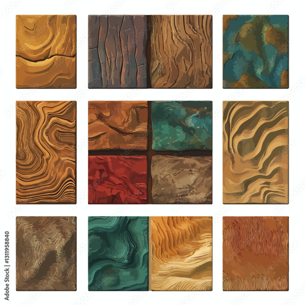 Poster set of textured abstract background patterns in wood, stone and sand