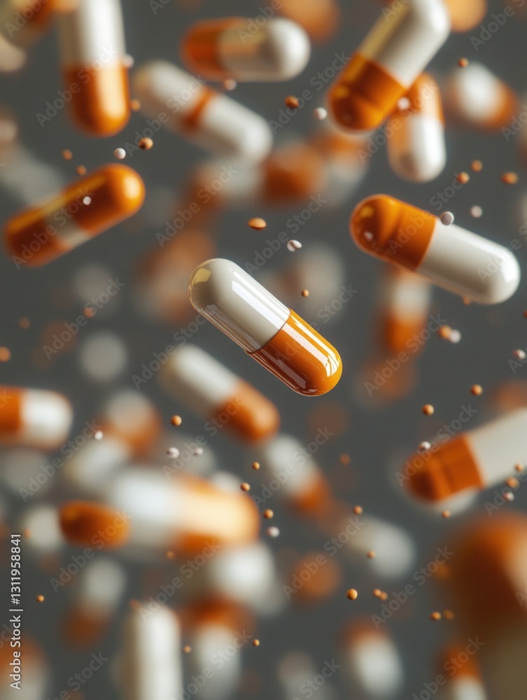 Aufkleber floating capsules captured in zero gravity with soft shadows and cinematic lighting showcasing a det