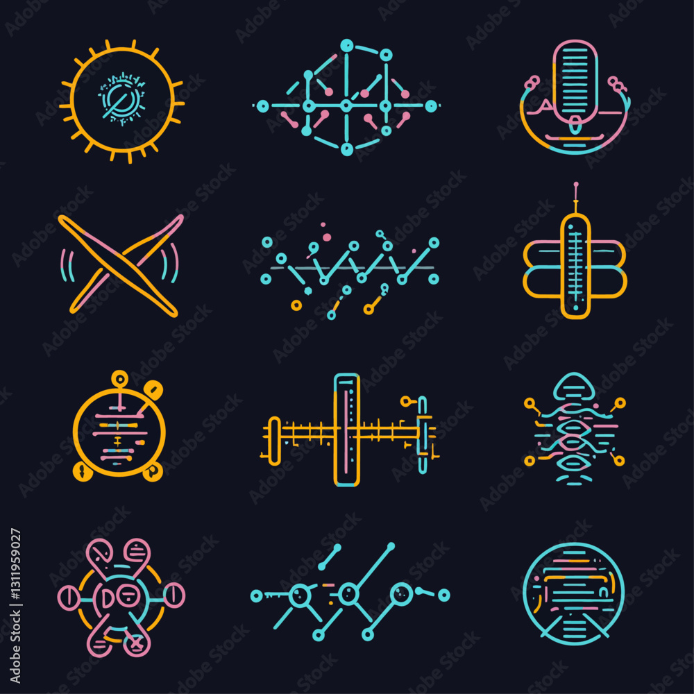 Poster abstract technological icons with data connections and network designs