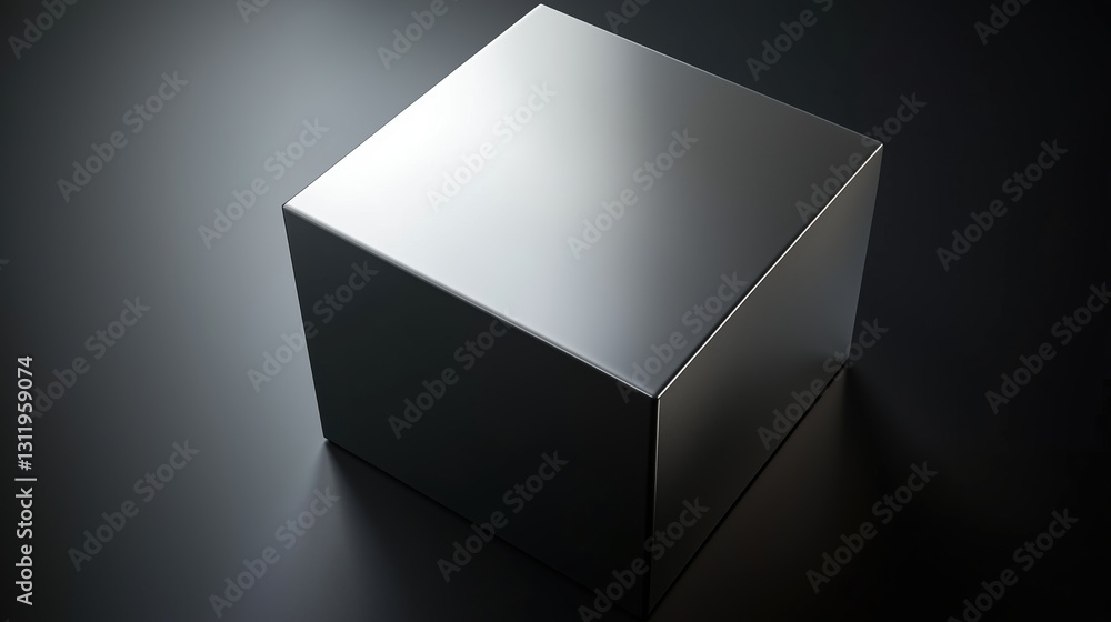 Fototapete Minimalist 3D rendering of a gray cube on a black background with high contrast lighting. Geometric shape with clean lines and static composition, emphasizing depth and shadow in a modern abstract sty