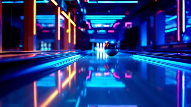 Strike! Neon Bowling Night: Electrifying Pins, Glowing Balls, and a Retro Vibe. Step into a world of vibrant colors, dazzling lights, and energetic fun. Perfect for nightlife, entertainment, and      