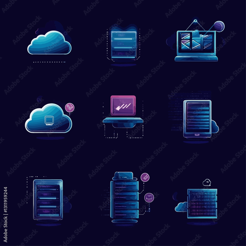 Aufkleber cloud data and server network concept in cyber blue minimalist design