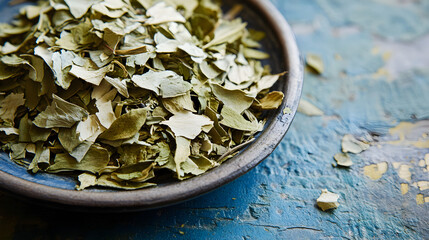 dried herbal leaves with a rustic texture, perfect for an organic wellness theme 