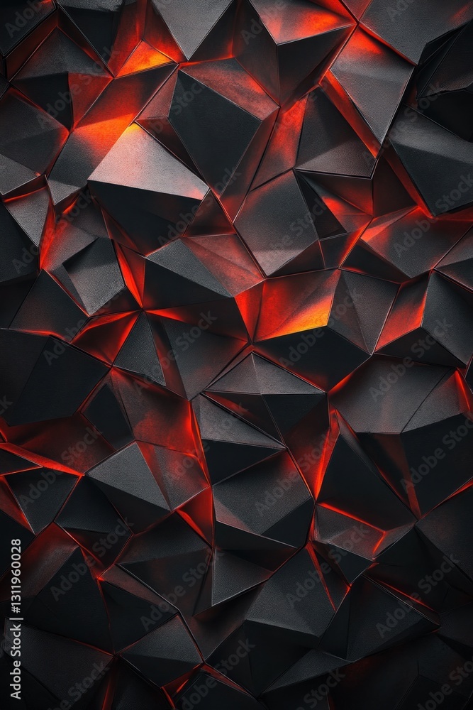 Poster abstract black and red geometric pattern with glowing edges