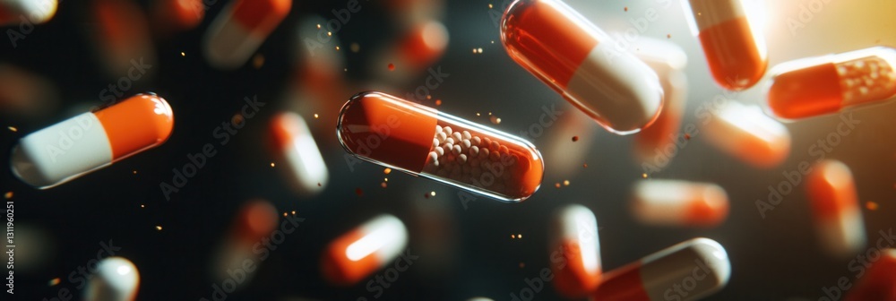 Poster Suspended capsules float effortlessly in a weightless environment with intricate details and cinematic lighting