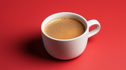 Fototapeta premium White cup of espresso coffee on red background.