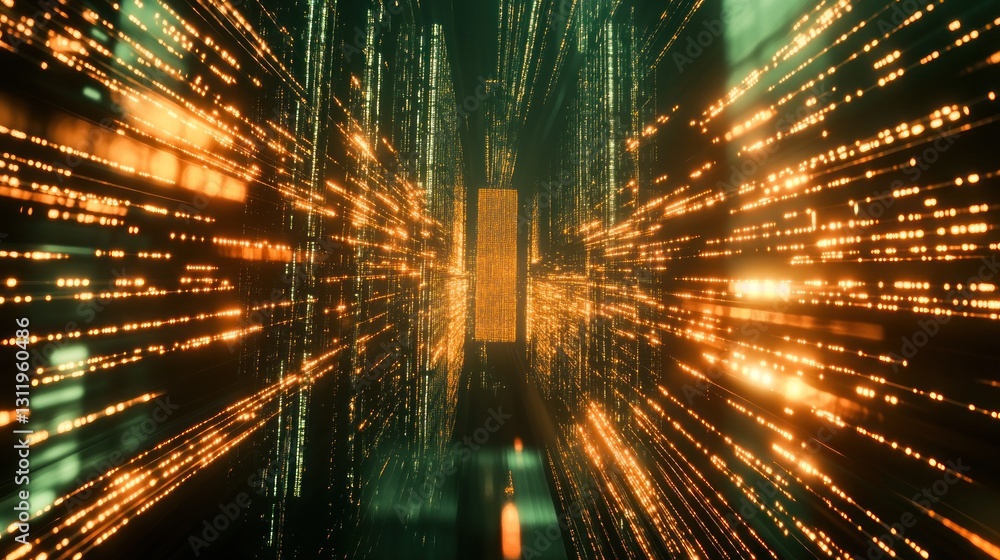 Poster abstract digital corridor with glowing lines and depth perception