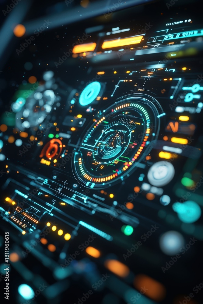 Aufkleber a digital overlay of trade data on a futuristic ship's navigation system.