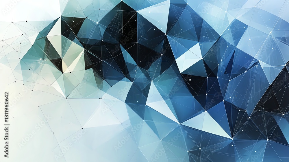 Fototapete Abstract Geometric Network Background with Blue Triangles and Connecting Lines