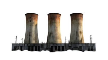 Three Industrial Cooling Towers Isolated on White