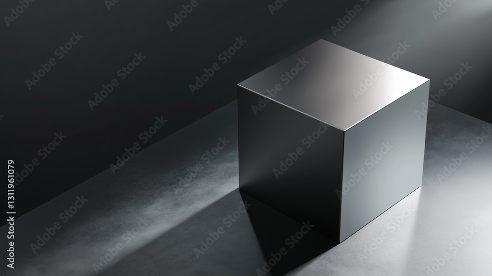 Leinwandbilder Minimalist 3D rendering of a gray cube on a black background with high contrast lighting. Geometric shape with clean lines and static composition, emphasizing depth and shadow in a modern abstract sty